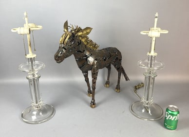 Pair of Glass Candlestick Lamps w/ MCM Donkey