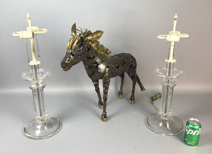 Pair of Glass Candlestick Lamps w/ MCM Donkey (1 of 7)