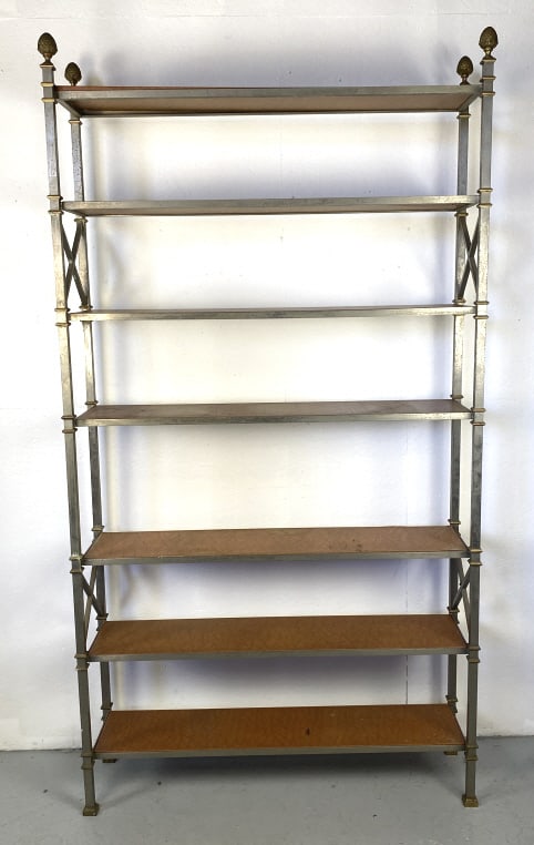 Neoclassical Style Steel & Brass Open Bookcase (1 of 4)