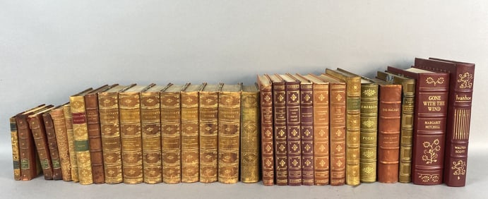 Large Grouping of Leather Bound Books