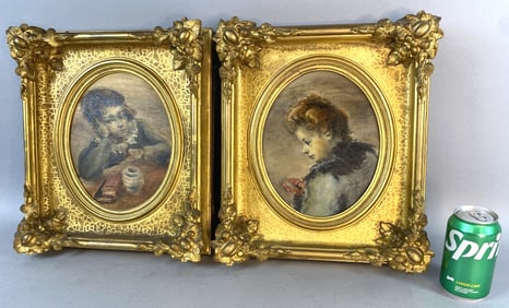 Pair of Children's Portraits in Ornate Frames