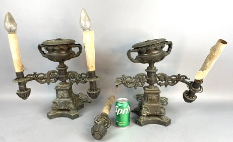 Pair 19th C. French Bronze Candelabra Electrified