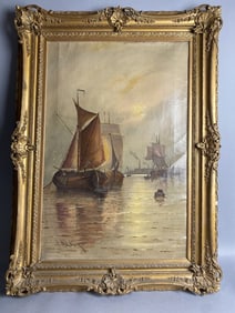 J. Harding 'Sailboats & Ship at Sea'