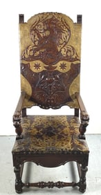 Antique Tooled Leather Throne Chair
