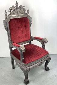 Anglo Indian Style Silver Metal Clad Throne Chair