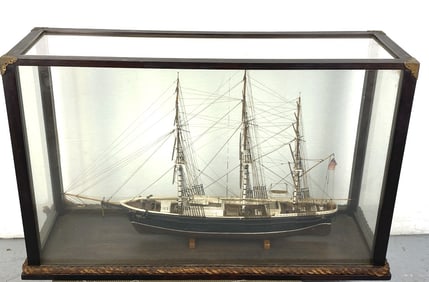 Ship's Model in Case w/ Rope Trim