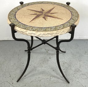 Wrought Iron Side Table w/ Composition Mosaic Top