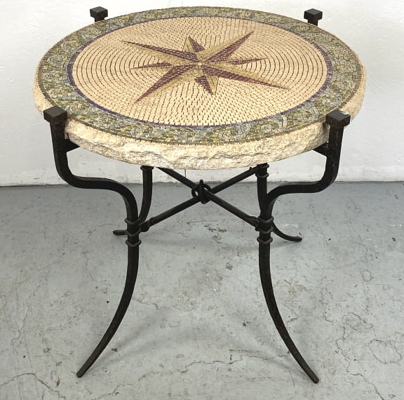 Wrought Iron Side Table w/ Composition Mosaic Top (1 of 5)