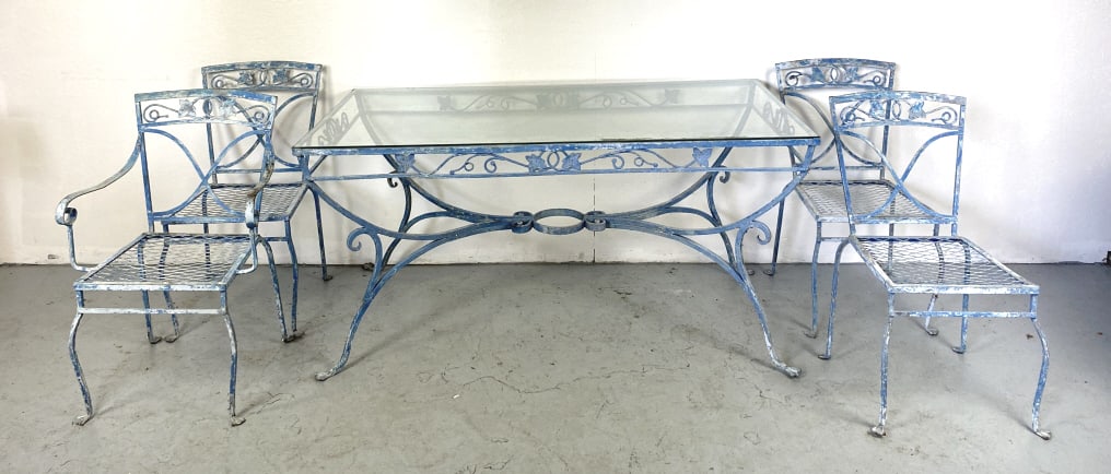 Blue Painted Wrought Iron Table w/ 4 Chairs (1 of 5)