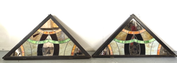 Group of 7 Triangular Staied Glass Windows