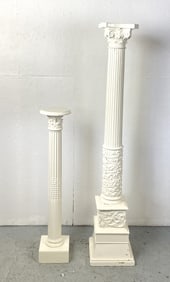 Two White Painted Column Form Pedestals