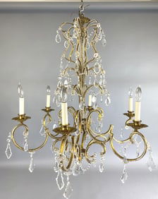 Gilt Metal and Beaded Six Light Chandelier