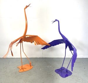 Two Painted Metal Bird Sculptures signed DKA