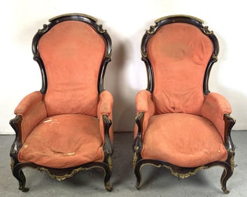 Pair of Victorian Upholstered Ormolu Armchairs