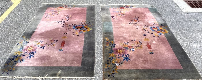 Pair of Chinese Art Deco Floral Rugs