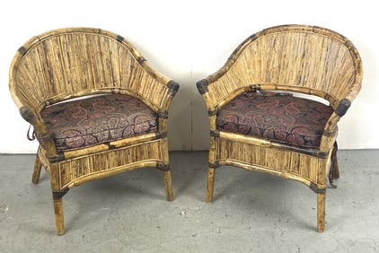 Pair of Bamboo & Rattan Armchairs
