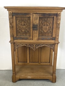 Tudor Style Carved Oak Cabinet