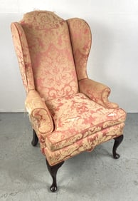 Queen Anne Style Upholstered Wingback Armchair