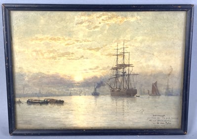"Autumn Sun Set" Ship W/C Signed G. Von Palm