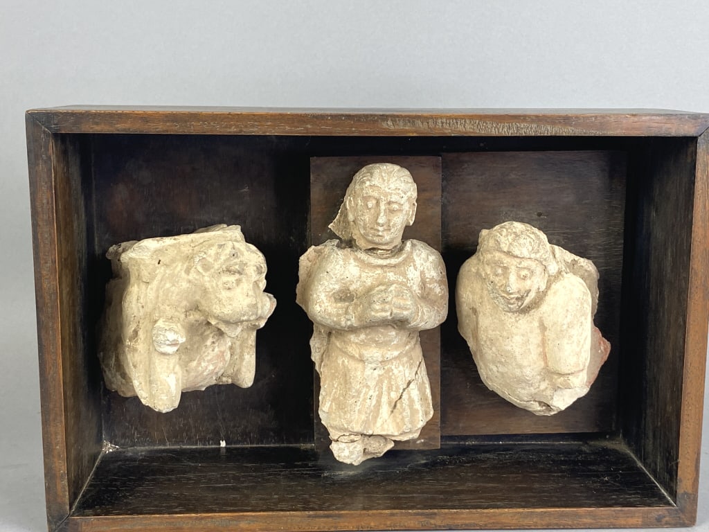Etruscan Style Architecural Fragments: Etruscan Style Architecural Fragments In Shadow Box 9"h x 14"w x 4 1/4"d Condition: Some old repairs