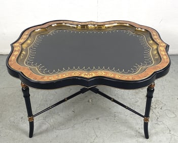 Regency Style Black Lacquer Tray on Stand