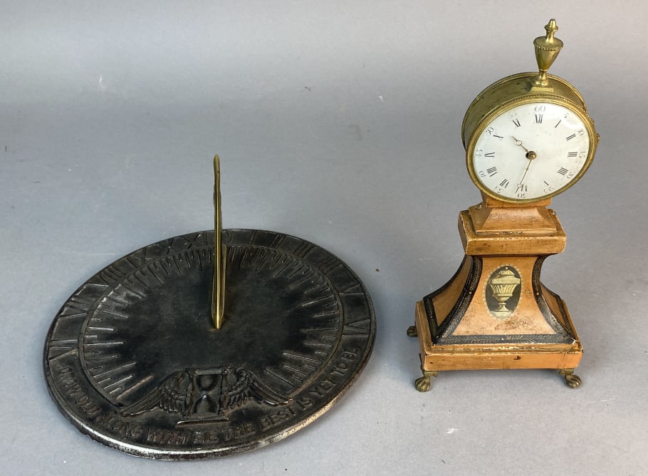 Cast Iron Sundial Together with Diminutive Clock (1 of 6)