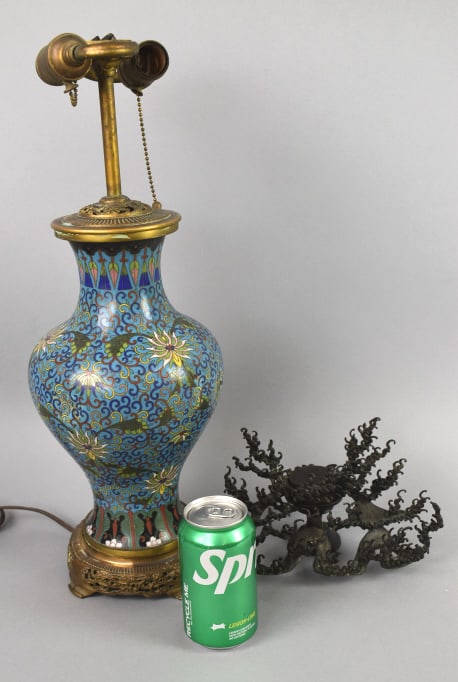 Chinese Cloisonne Lamp & Bronze Stand (1 of 8)