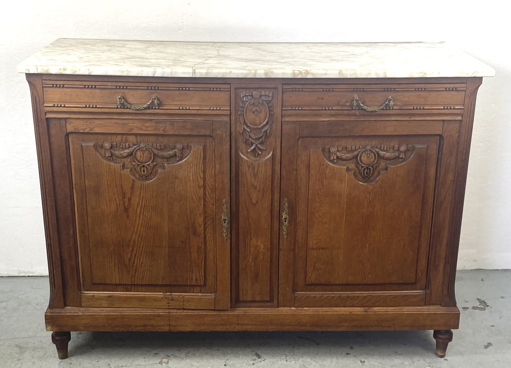 French Oak Marble Top Buffet (1 of 6)