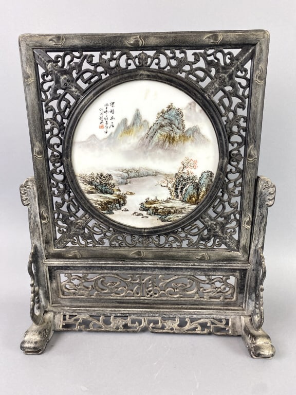 Chinese Porcelain Plaque Table Screen (1 of 4)