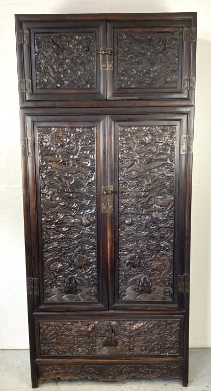 Highly Carved Chinese Hardwood Armoire (1 of 7)
