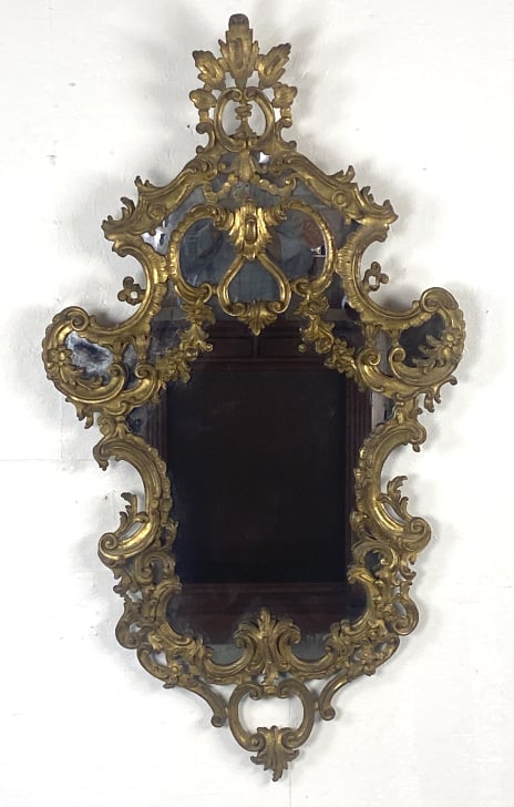 Rococo Style Giltwood Mirror: Rococo Style Giltwood Mirror 54 1/2"h x 30"w Condition: Some loss of gilt needs cleaning