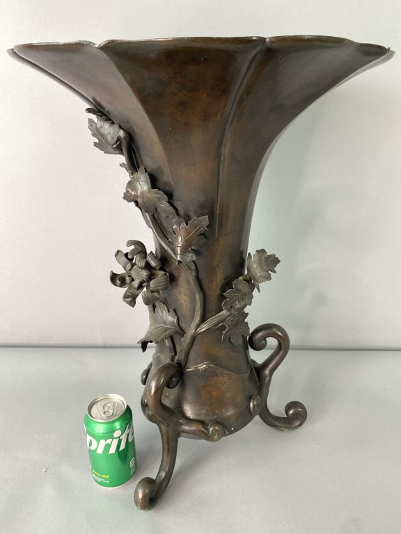 Large Asian Bronze Vase w/ Flower Motif (1 of 5)