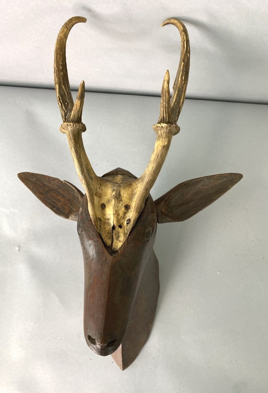 Carved Wood Deer Head w/ Antlers (1 of 6)