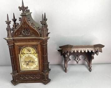 Highly Carved Gothic Style Oak Clock
