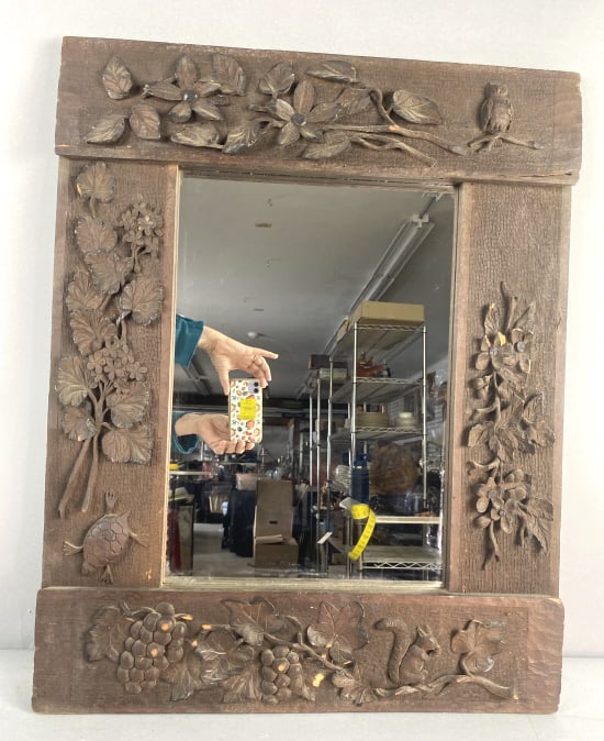 Black Forest Style Carved Wood Mirror (1 of 4)
