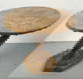 Biedermeier Walnut Tilt Top Center Table: Biedermeier Walnut Tilt Top Center Table. 30 1/2"h x 37 1/4"diam. Condition: Some stains to base, loss of molding, chipped veneer.