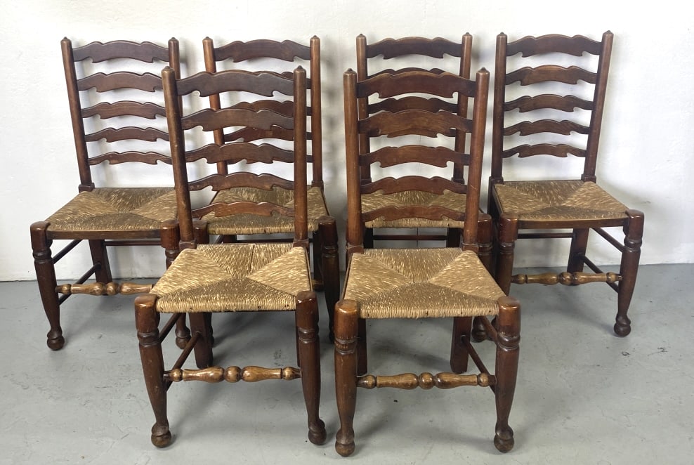Set of Six English Oak Ladder Back Dining Chairs (1 of 5)