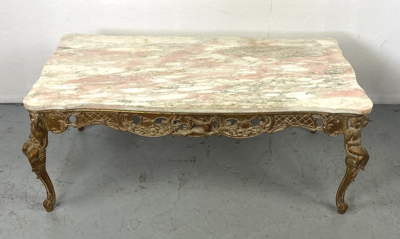 Louis XV Style Giltwood & Pink Marble Low Table (1 of 4)