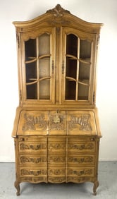 French Provincial Style Oak Slant-Front Bookcase