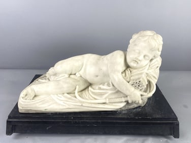 19th C. Carved Marble Sleeping Cupid