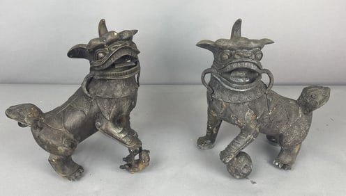 Pair of Chinese Bronze Foo Lions