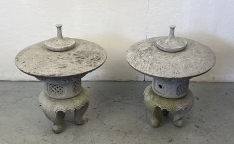 Pair of Asian Granite Pagodas