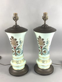 Pair of Neoclassical -Style Decorative Glass Lamps