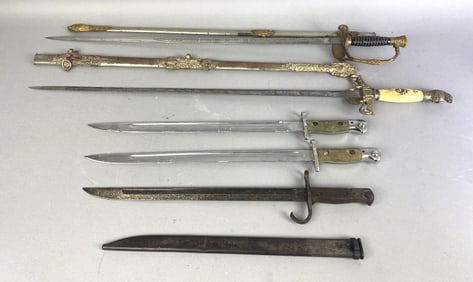Group of 2 Swords & 3 Bayonets
