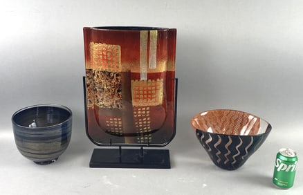 Kosta Boda Bowl w/ Art Glass Bowl & Vase