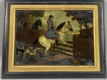 19th C. Reverse Print Hunting Scene