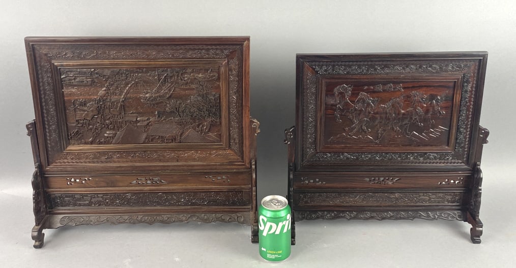 2 Chinese Carved Wood Table Screens (1 of 6)