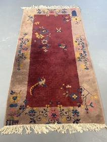 Chinese Art Deco Floral & Bird Design Rug
