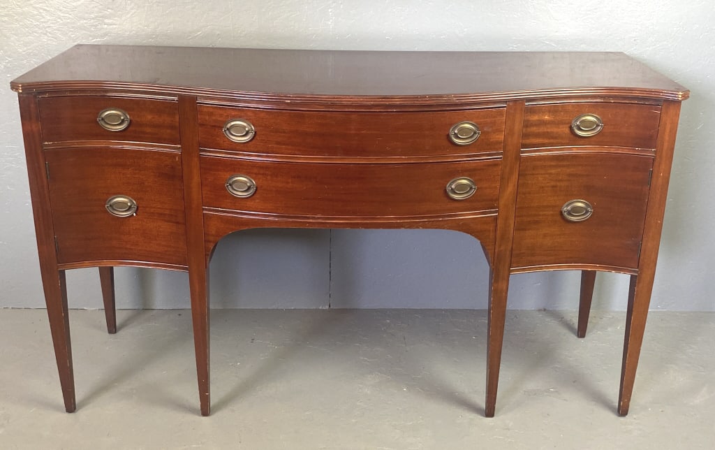 Federal Style Mahogany Sideboard: Federal Style Mahogany Sideboard. MFG, by "Watkins Brothers Manchester" 38 1/4"h x 66"w x 23 3/4"d Condition: Scratches, scuffs, overall wear.