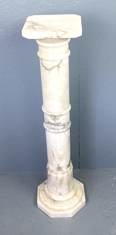 Alabaster Pedestal: Alabaster Pedestal. 40"h x 11 1/2"diam. Condition: Some scratches, minor chips.